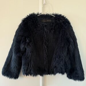 Zara Navy Faux Fur Jacket